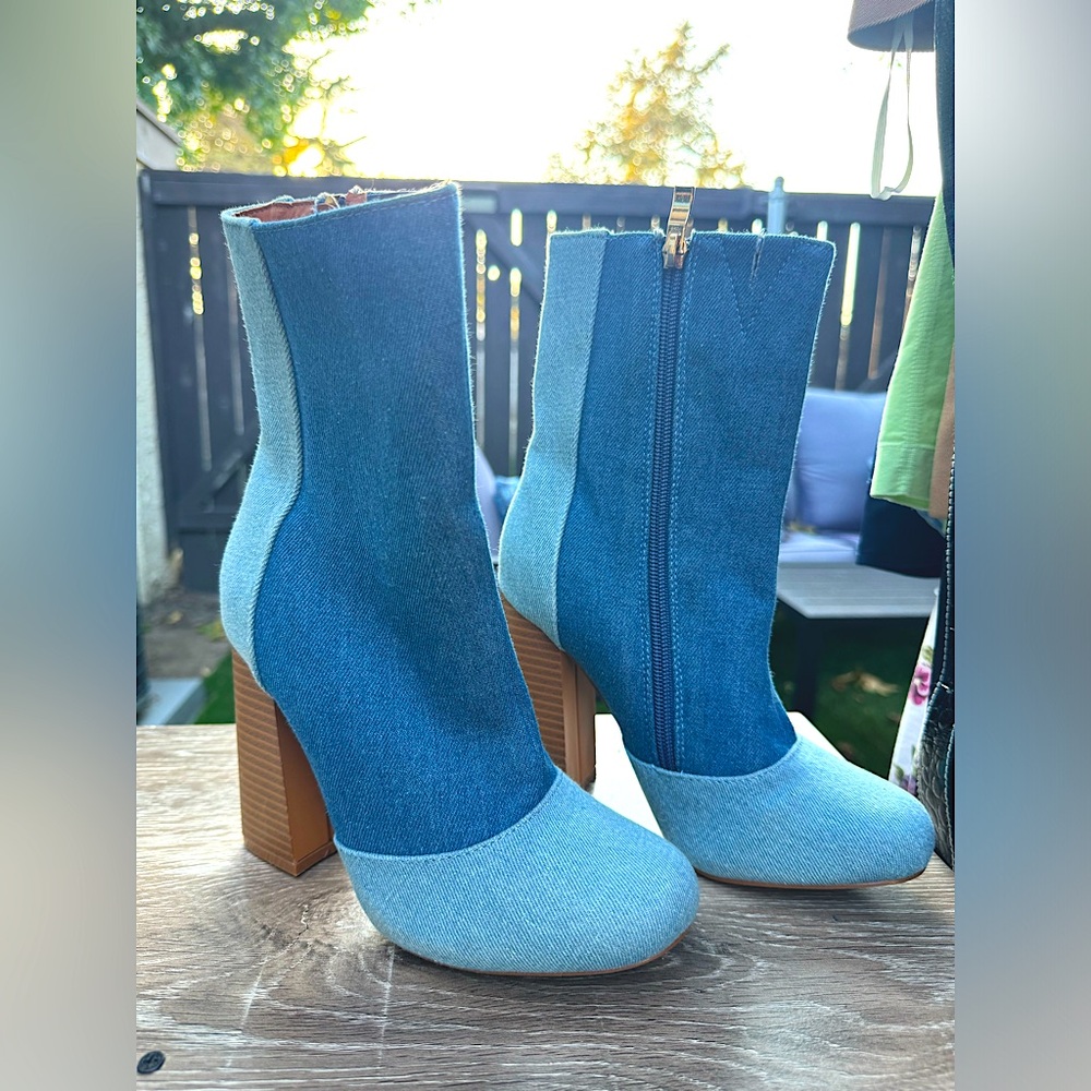 Denim patchwork ankle boots